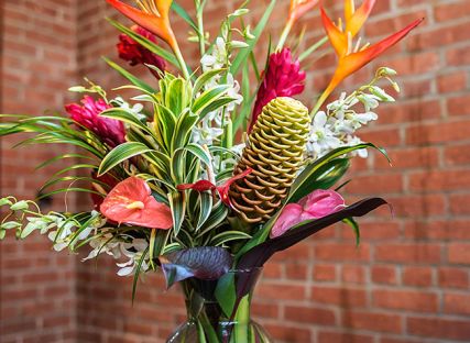 Flower club with tropical flower arrangement